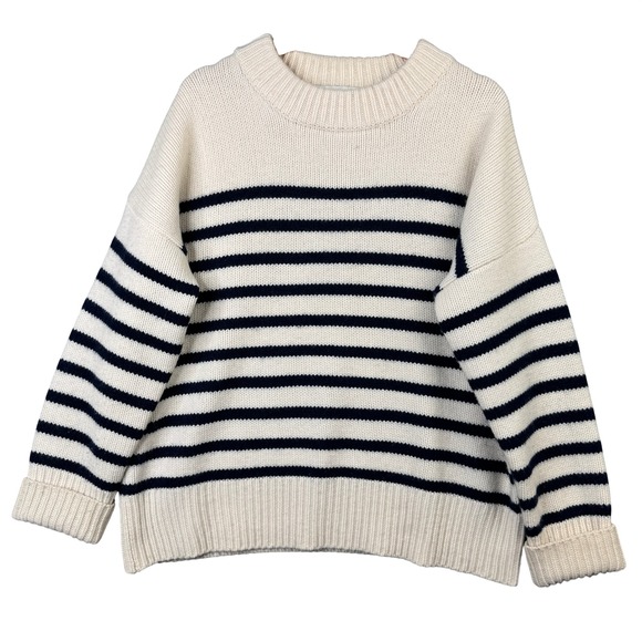 La Ligne Sweaters - La Ligne Marin Sweater Cream Navy Striped Wool Cashmere Knit Large Long Sleeve